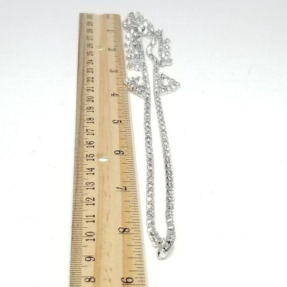 Vintage Continental Rhinestone Necklace Silver Tone Sparkle, Estate Signed - Picture 5 of 6